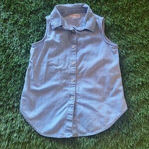 Girls Sleeveless Denim Blue Button-Up Shirt XS 4/5